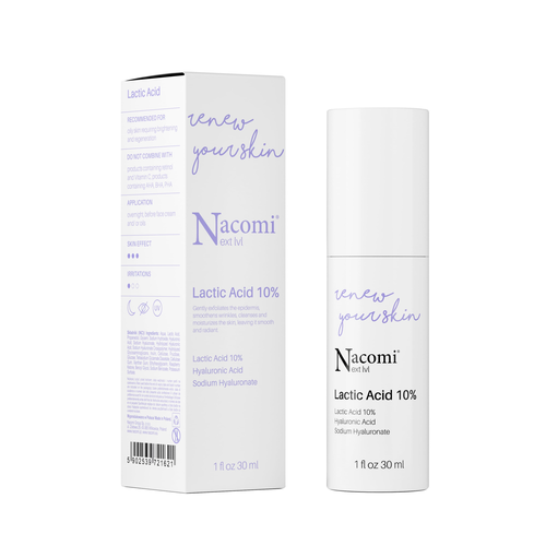 Nacomi Next Lvl. - Sérum kyselina mléčná 10%, Hydratace pleti, 30ml
