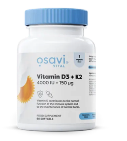 Osavi - Vitamin D3 + K2, 4000 IU + 150 mcg, 60 softgel kapslí