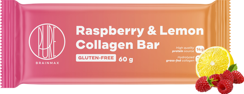 BrainMax Pure Raspberry & Lemon Collagen Bar, Kolagenová tyčinka, Malina a citron, 60 g