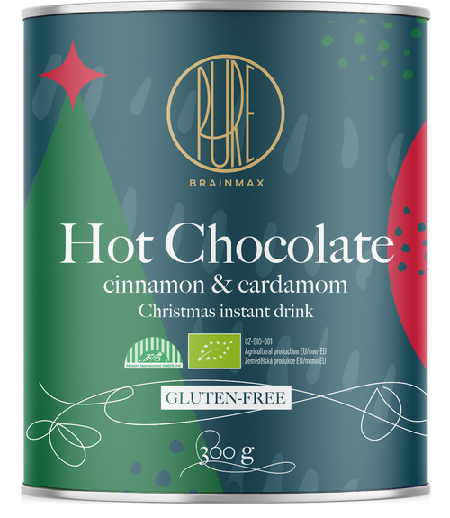 BrainMax Pure Hot Chocolate, Cinnamon & Cardamom, Horká čokoláda, skořice a kardamom, BIO, 300 g