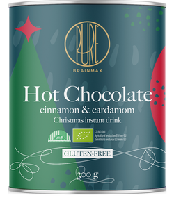 BrainMax Pure Hot Chocolate, Cinnamon & Cardamom, Horká čokoláda, skořice a kardamom, BIO, 300 g