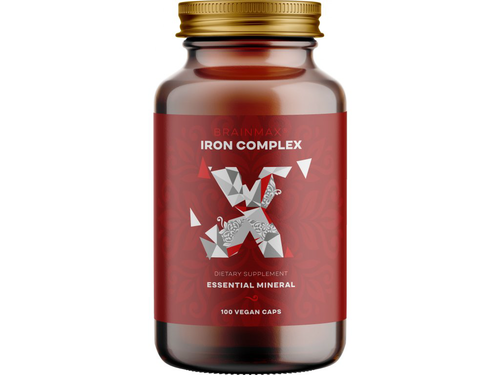 BrainMax Iron Complex, železo bisglycinát, 25 mg, 100 rostlinných kapslí