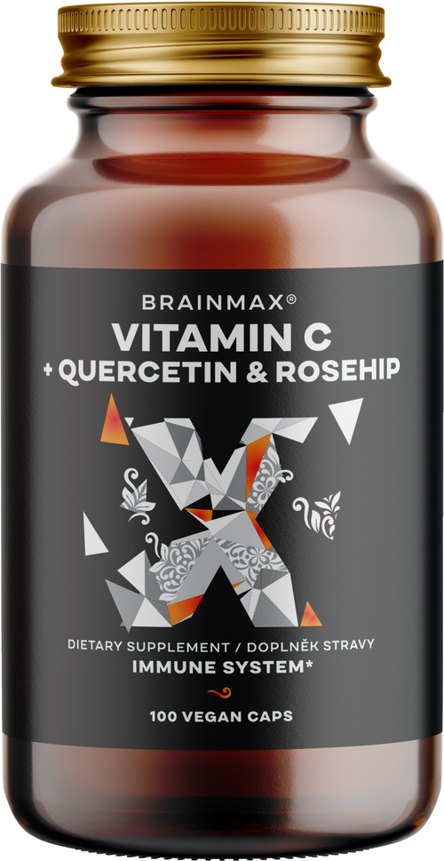BrainMax Vitamin C & Quercetin, Rose Hip, 100 rostlinných kapslí